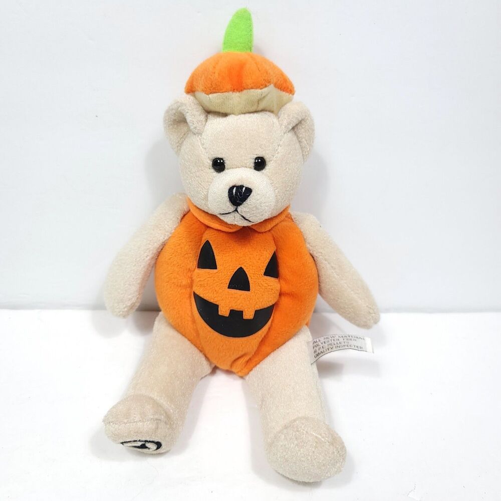 Halloween Brown Bear Plush Jack O Lantern Pumpkin Costume Stuffed Animal 10"